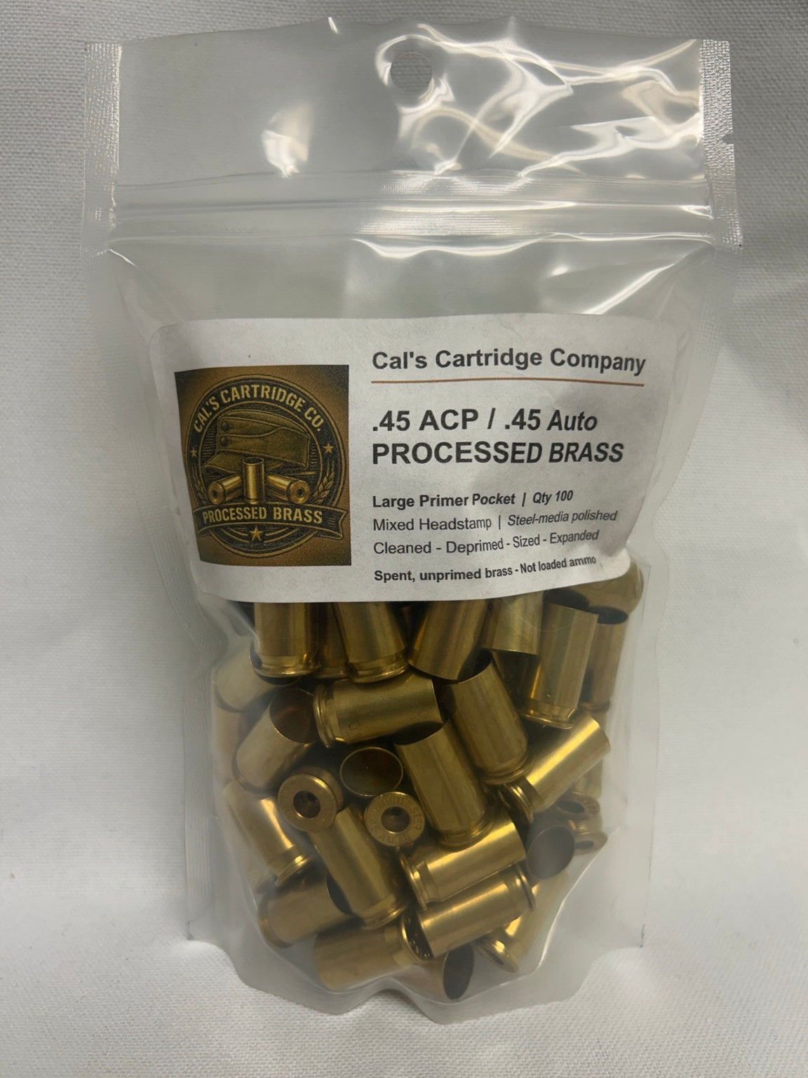.45 ACP / .45 Auto Processed Large Primer Pocket Brass x100